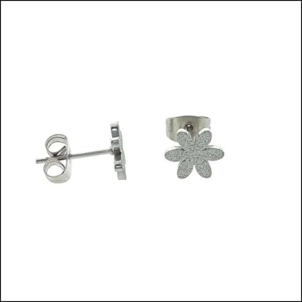 Stalen Oorbellen Bloem - Perfect Cadeau! - Bloem-Zilverkleurig-Sandblasted-8mm -