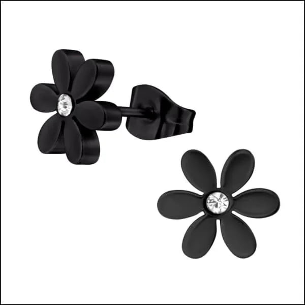 Stalen Oorbellen Bloem - Perfect Cadeau! - Bloem-Zwart-zirkonia-10mm -