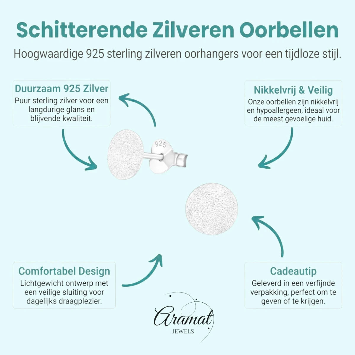 Zilveren Gematteerde Oorbellen - Rond-6mm -