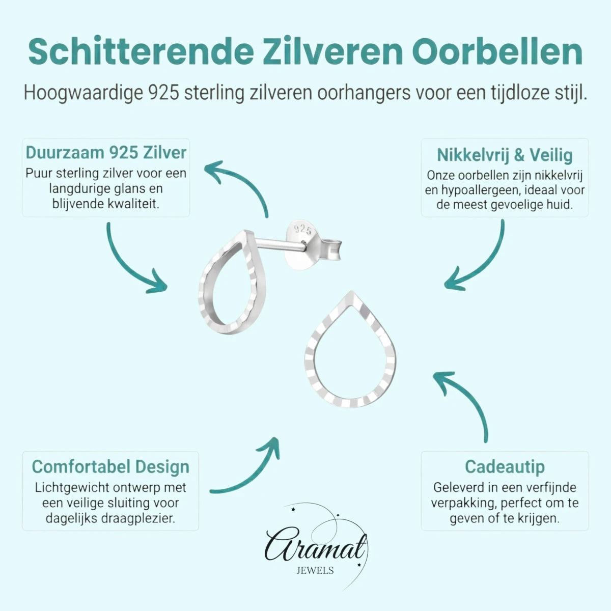 Zilveren Druppelvormige Oorbellen -