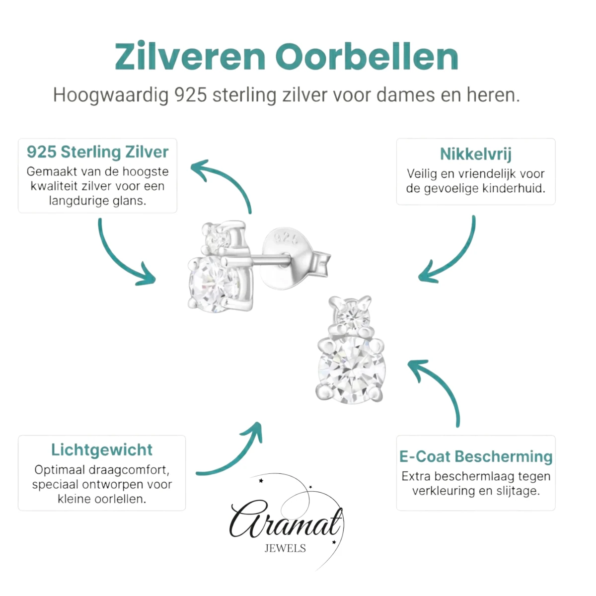 Zilveren Oorbellen met Zirkonia Steentjes -