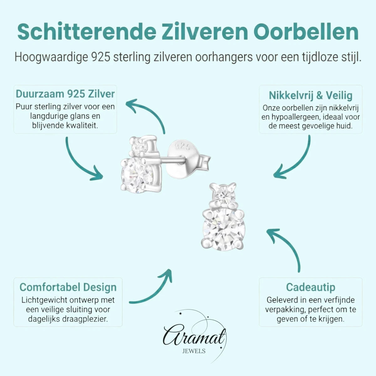 Zilveren Oorbellen met Zirkonia Steentjes -