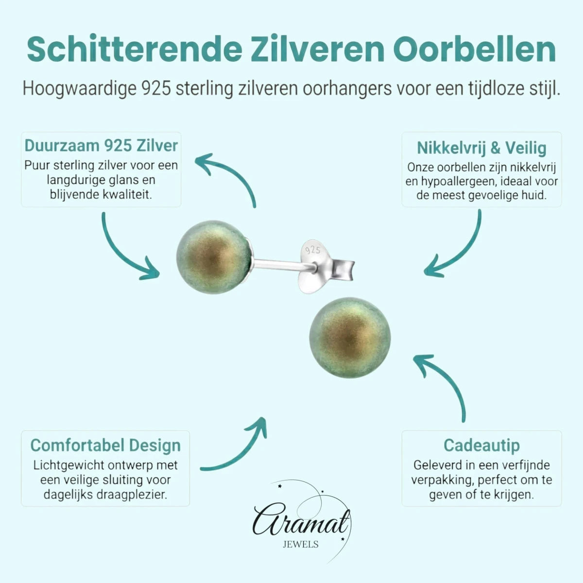 Iriserende Groene Zilveren Oorbellen -