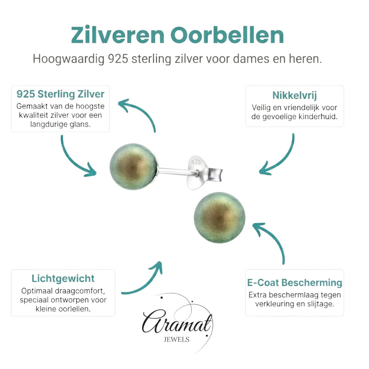 Iriserende Groene Zilveren Oorbellen -