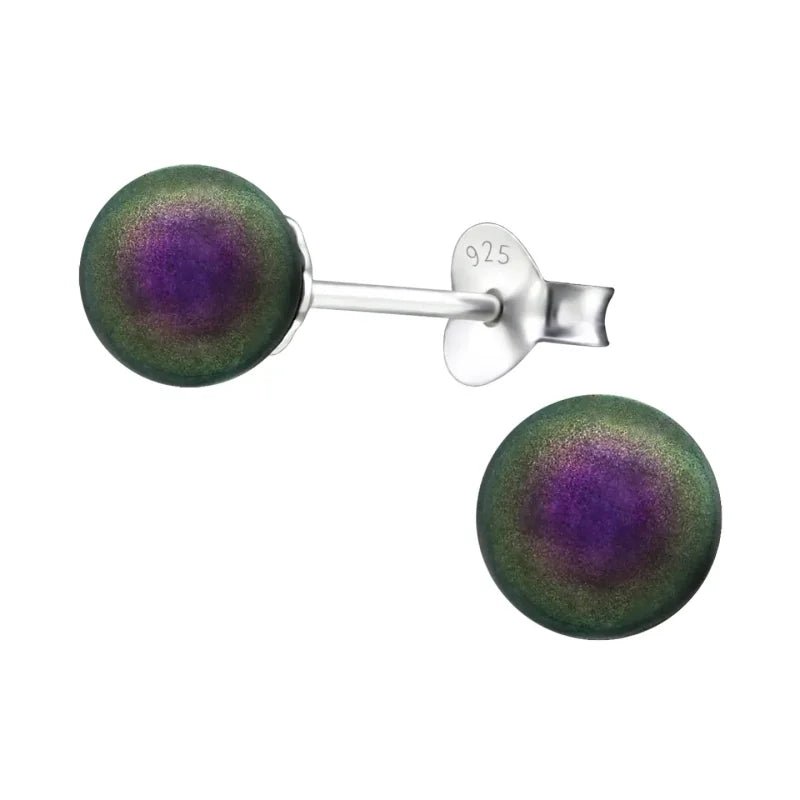 Zilveren Parel Oorbellen - Iriserend Paars - 6mm -