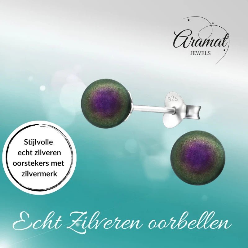Zilveren Parel Oorbellen - Iriserend Paars - 6mm -