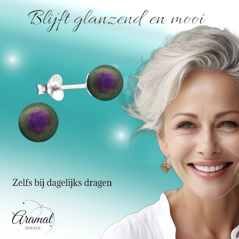 Zilveren Parel Oorbellen - Iriserend Paars - 6mm -