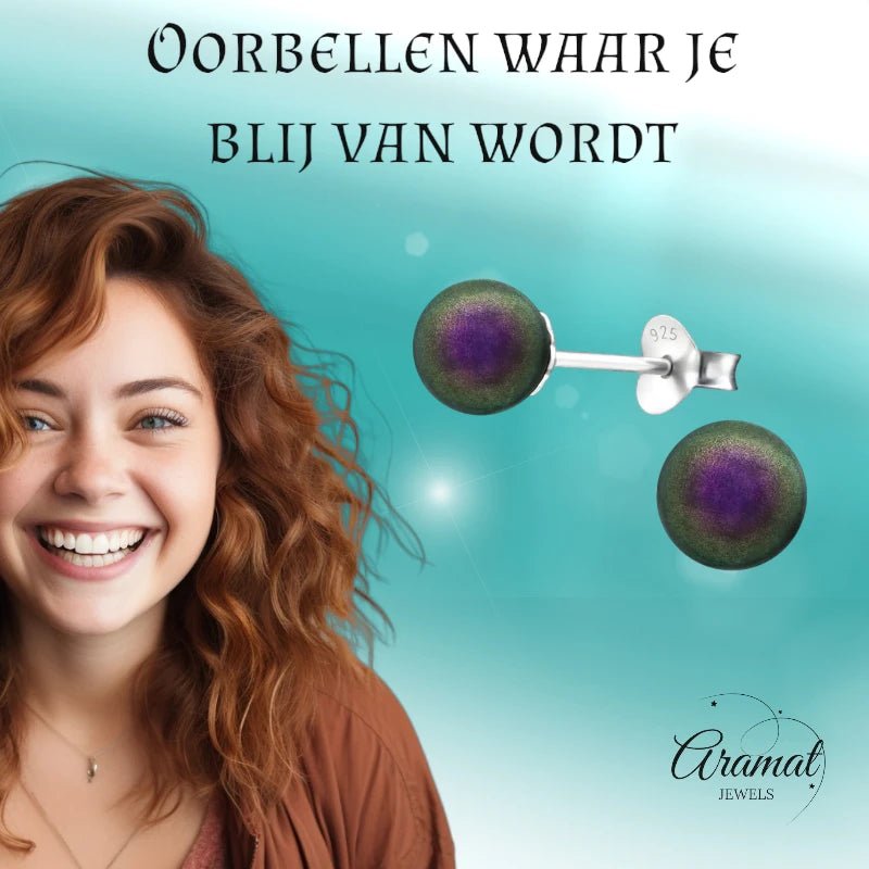 Zilveren Parel Oorbellen - Iriserend Paars - 6mm -