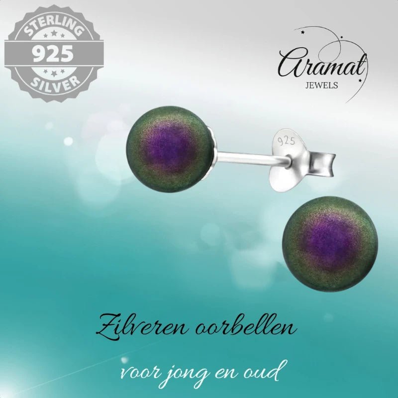 Zilveren Parel Oorbellen - Iriserend Paars - 6mm -
