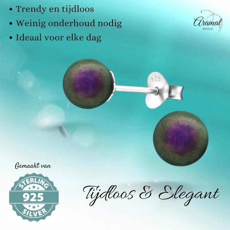 Zilveren Parel Oorbellen - Iriserend Paars - 6mm -
