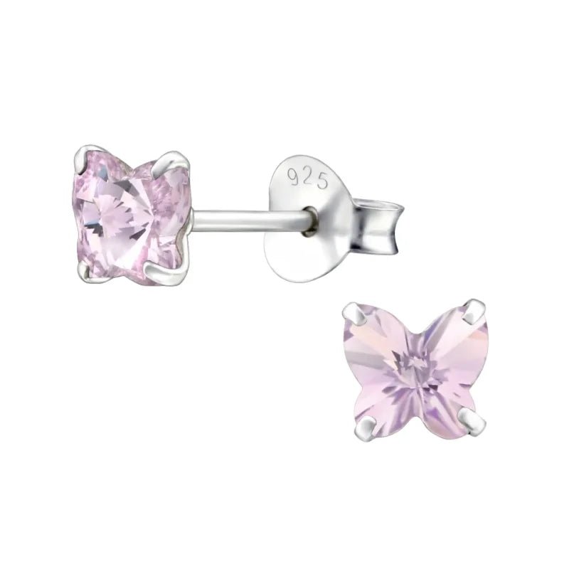925 Zilveren Vlinder Oorbellen met Kristal 8mm - Sprankelende Vlindertjes - Lilac Shadow -