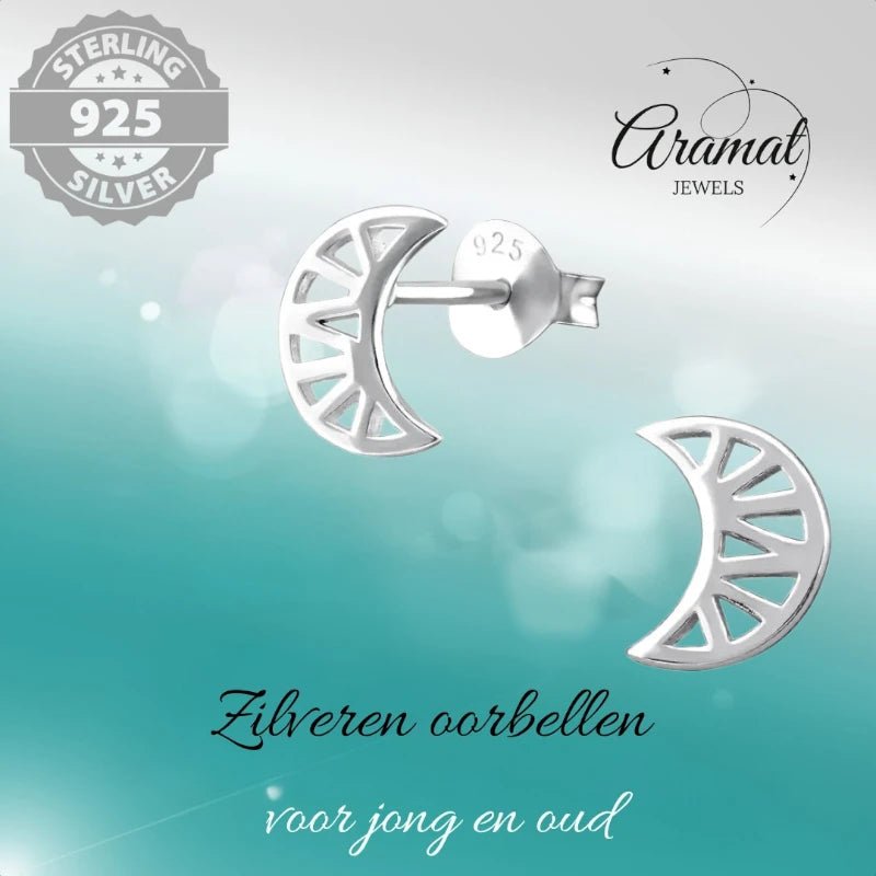 Zilveren Maan Oorbellen opengewerkt - 8x7mm - Maan-8x7mm -