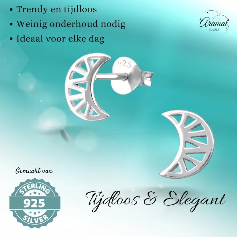 Zilveren Maan Oorbellen opengewerkt - 8x7mm - Maan-8x7mm -