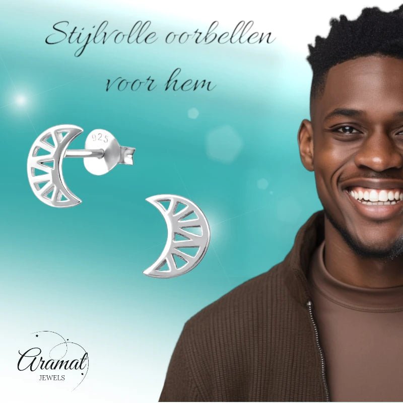 Zilveren Maan Oorbellen opengewerkt - 8x7mm - Maan-8x7mm -