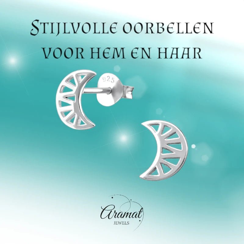 Zilveren Maan Oorbellen opengewerkt - 8x7mm - Maan-8x7mm -