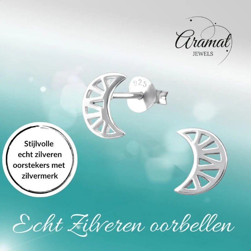 Zilveren Maan Oorbellen opengewerkt - 8x7mm - Maan-8x7mm -