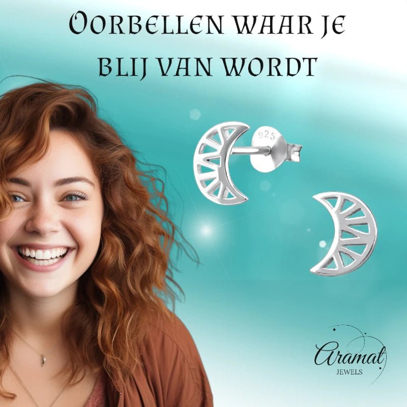 Zilveren Maan Oorbellen opengewerkt - 8x7mm - Maan-8x7mm -