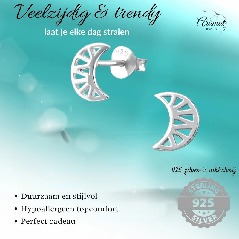 Zilveren Maan Oorbellen opengewerkt - 8x7mm - Maan-8x7mm -