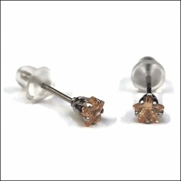 RVS Zweerknopjes Ster met Zirkonia  - Sterretjes Oorstekers - Zilverkleurig / Champagne / 4mm -