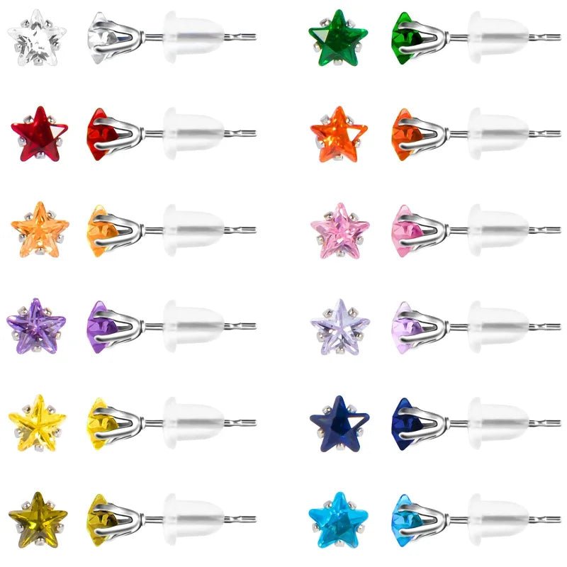 RVS Zweerknopjes Ster met Zirkonia  - Sterretjes Oorstekers - Zilverkleurig / Champagne / 4mm -