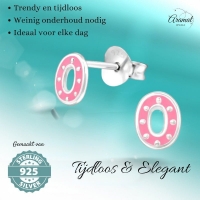 Zilveren ovale oorstekers met roze emaille &acirc;&euro;&ldquo; 6x5 mm -