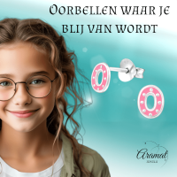 Zilveren ovale oorstekers met roze emaille &acirc;&euro;&ldquo; 6x5 mm -