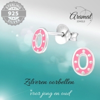 Zilveren ovale oorstekers met roze emaille &acirc;&euro;&ldquo; 6x5 mm -