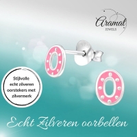 Zilveren ovale oorstekers met roze emaille &acirc;&euro;&ldquo; 6x5 mm -