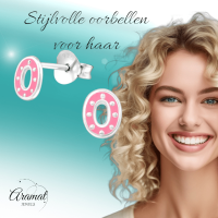 Zilveren ovale oorstekers met roze emaille &acirc;&euro;&ldquo; 6x5 mm -