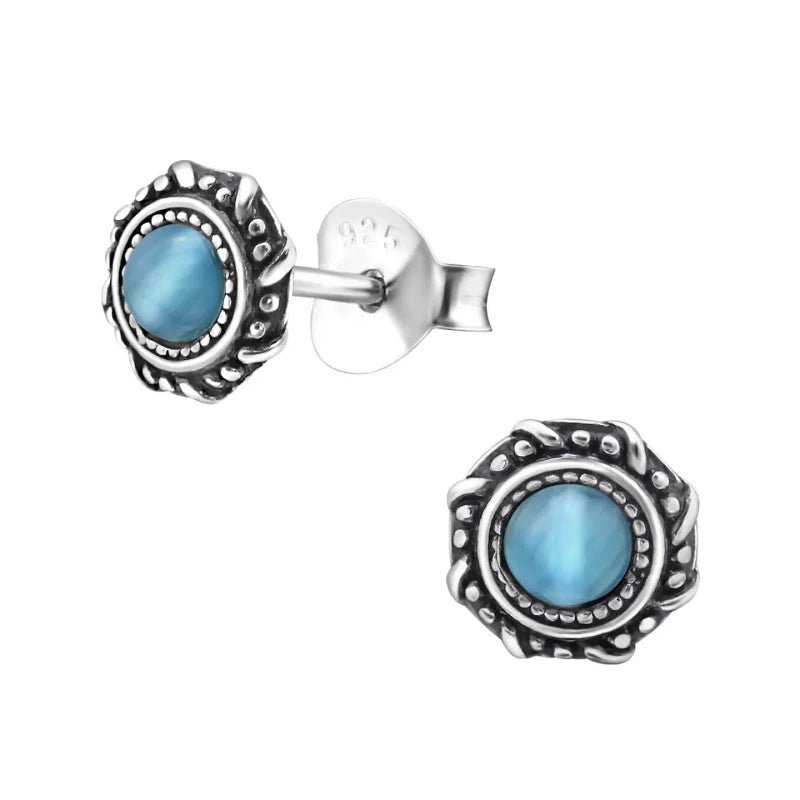 Zilveren Cats Eye Oorbellen kattenoogsteen - Blauw -