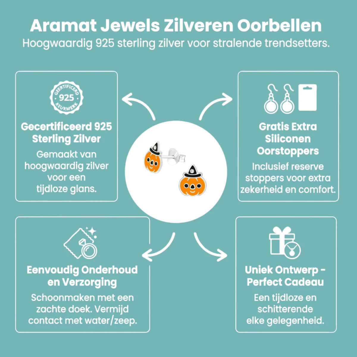 Zilveren Pompoen Oorbellen voor Halloween -