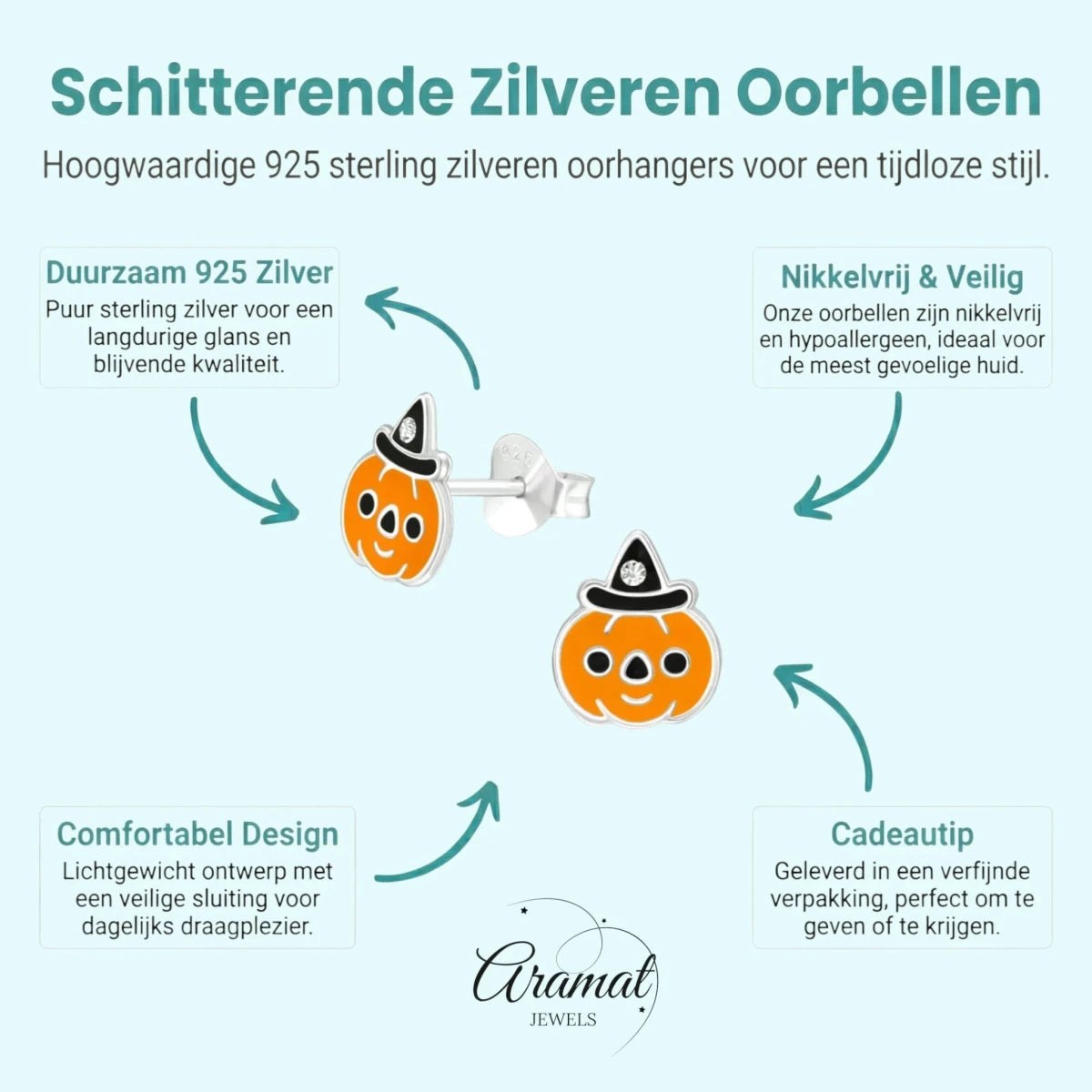 Zilveren Pompoen Oorbellen voor Halloween -