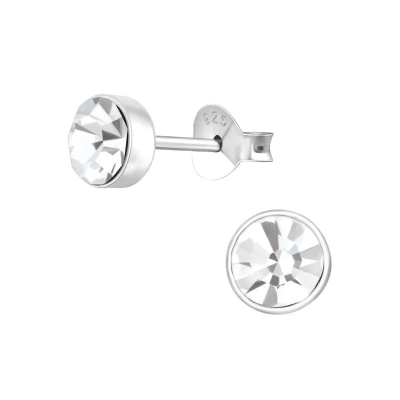 Zilveren kristal oorstekers &acirc;&euro;&ldquo; 5 mm - Transparante steen -