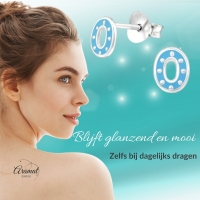 Zilveren oorbellen ovaal - blauw emaille -