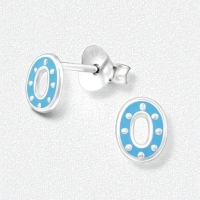 Zilveren oorbellen ovaal - blauw emaille -