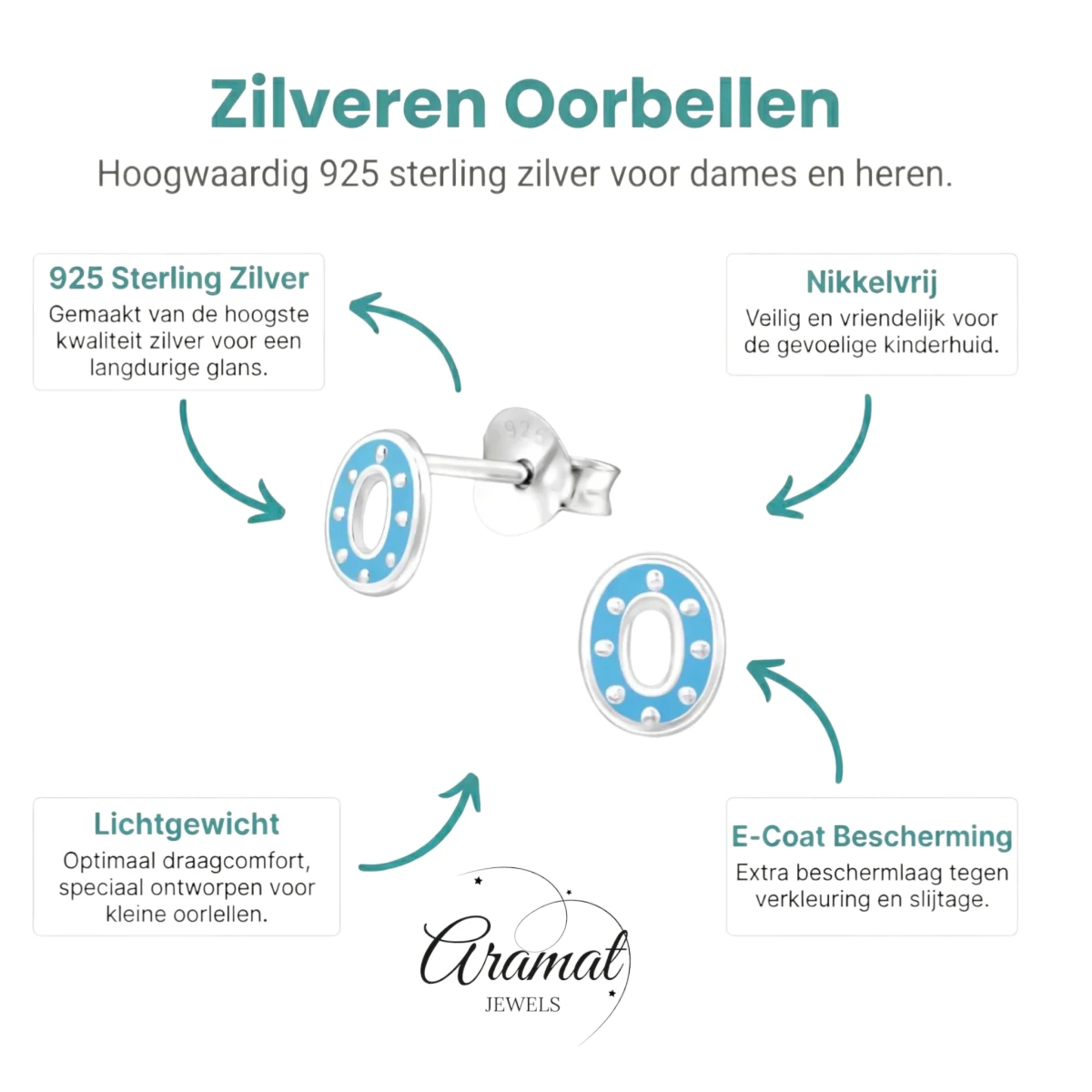 Zilveren oorbellen ovaal - blauw emaille -