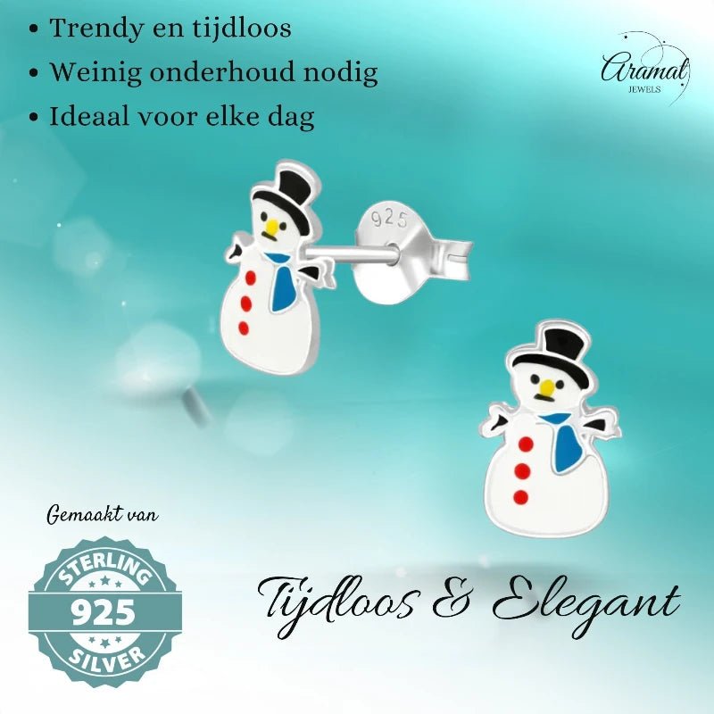 Zilveren Kerst Oorbellen Sneeuwpop - 9mm -