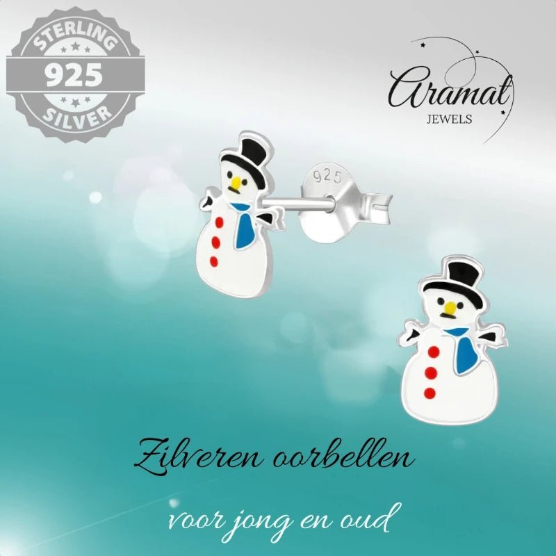 Zilveren Kerst Oorbellen Sneeuwpop - 9mm -