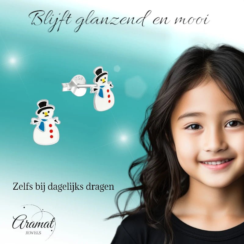 Zilveren Kerst Oorbellen Sneeuwpop - 9mm -