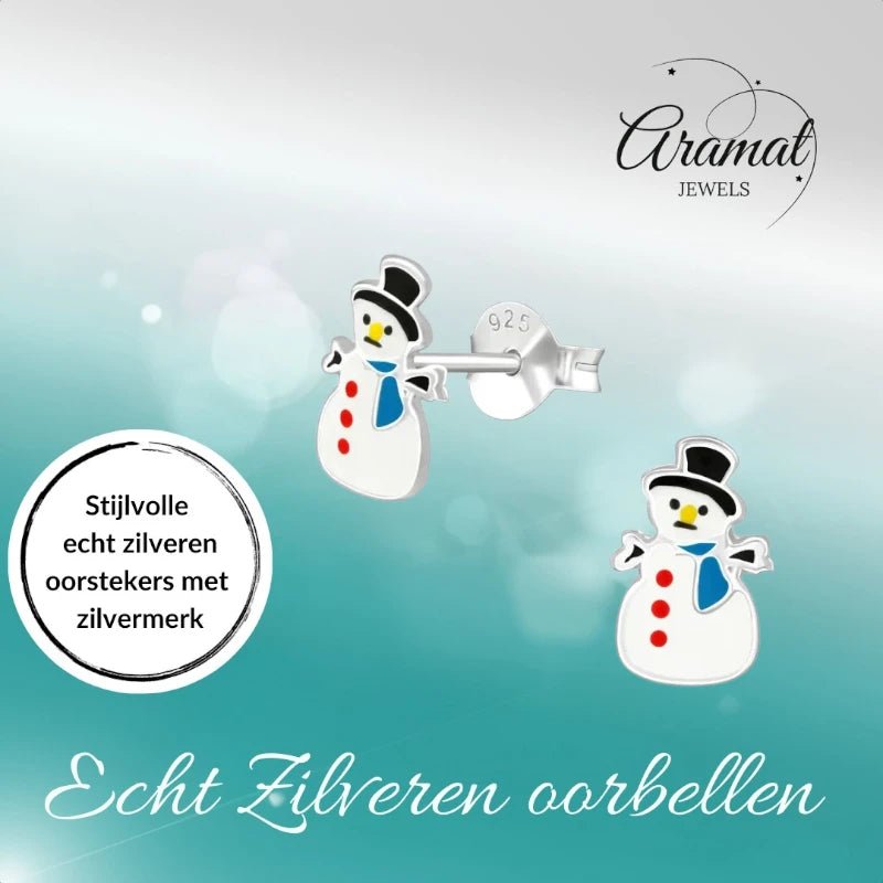 Zilveren Kerst Oorbellen Sneeuwpop - 9mm -