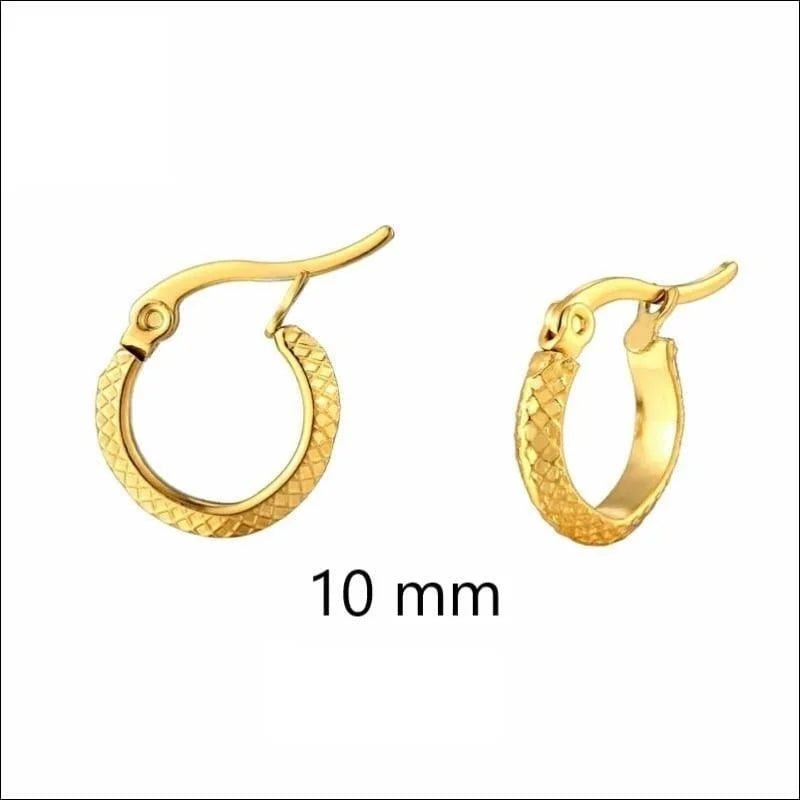 RVS Kleine Oorringen Goudkleur 10mm Ruitjes Motief - Trendy Hoepels - Amsterdam-10x3.5mm -