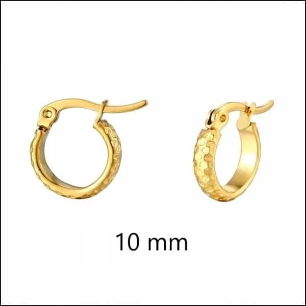 RVS Kleine Oorringen Goudkleur 10mm Ruitjes Motief - Trendy Hoepels - Amsterdam-10x3.5mm -