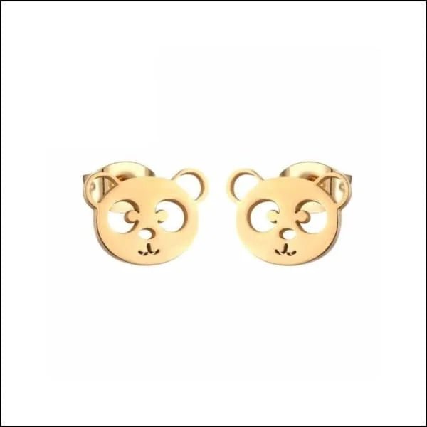 RVS Panda Oorbellen 8mm Kinderen - Schattige Pandabeer Oorstekers - Goudkleurig-9x7mm -