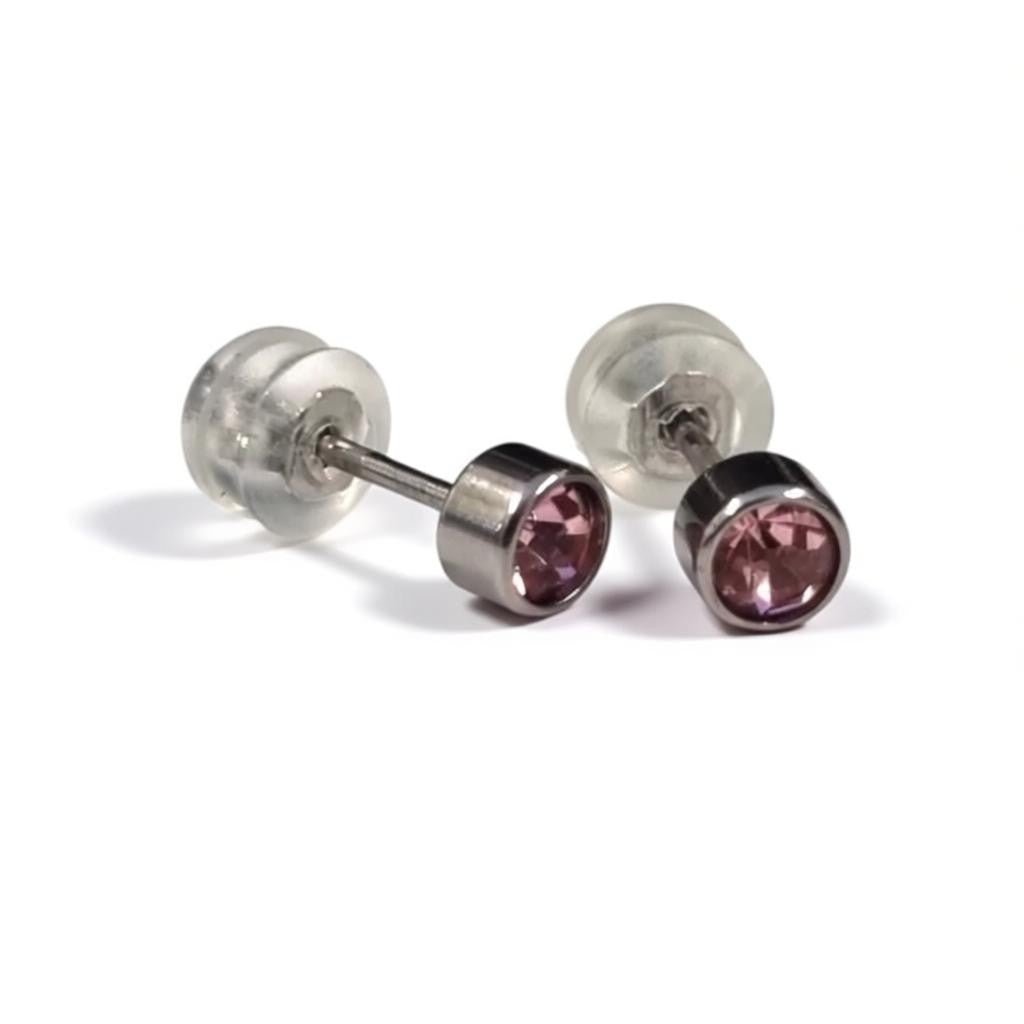 Oorknopjes &acirc;&euro;&ldquo; RVS 4mm met Roze Zirkonia -