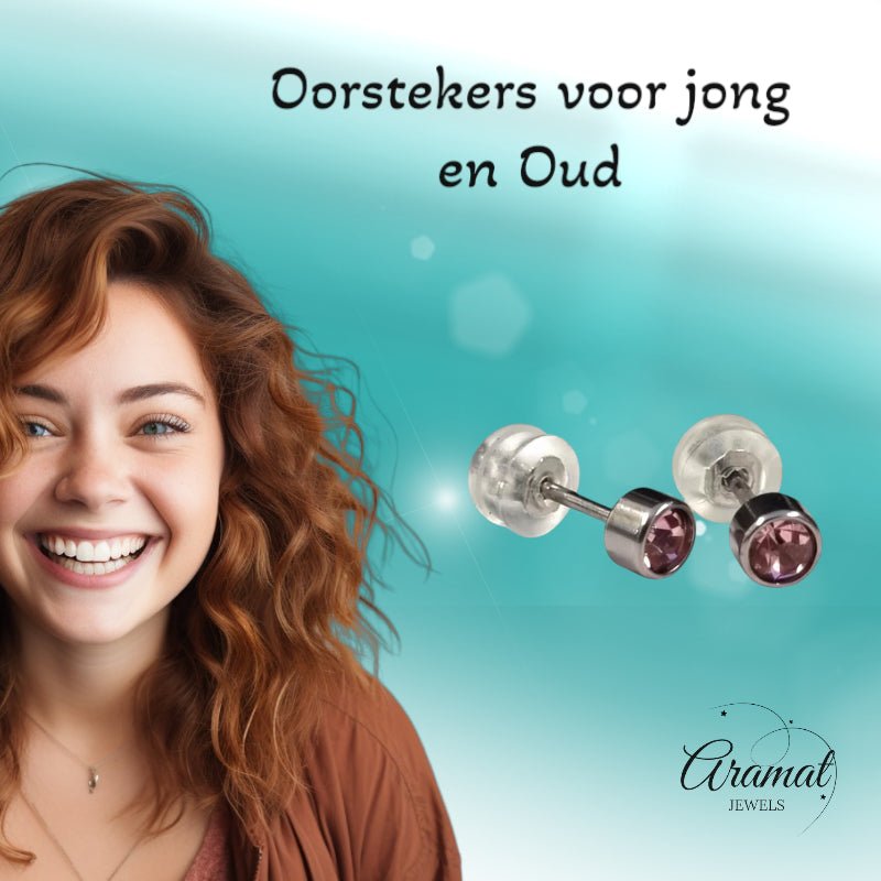 Oorknopjes &acirc;&euro;&ldquo; RVS 4mm met Roze Zirkonia -