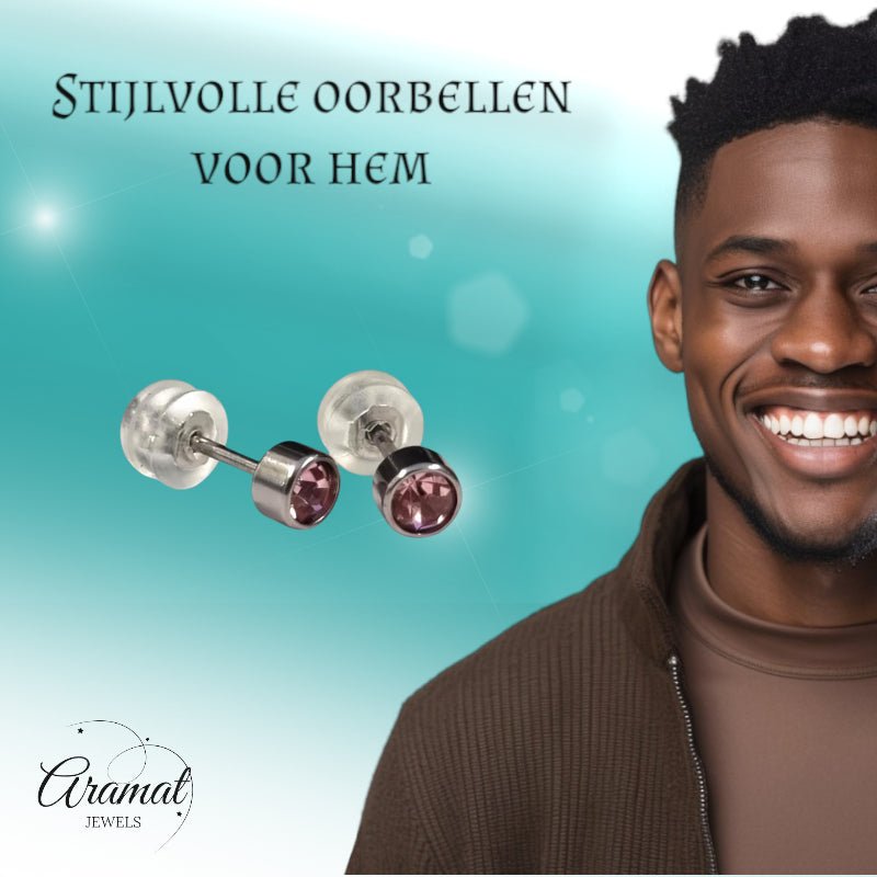 Oorknopjes &acirc;&euro;&ldquo; RVS 4mm met Roze Zirkonia -