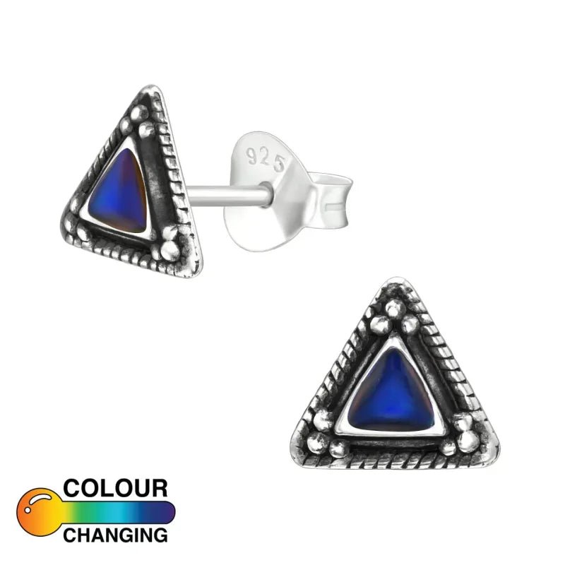925 Zilveren Mood Oorbellen met Kleurveranderende Steen 8mm - Driehoek-7mm -