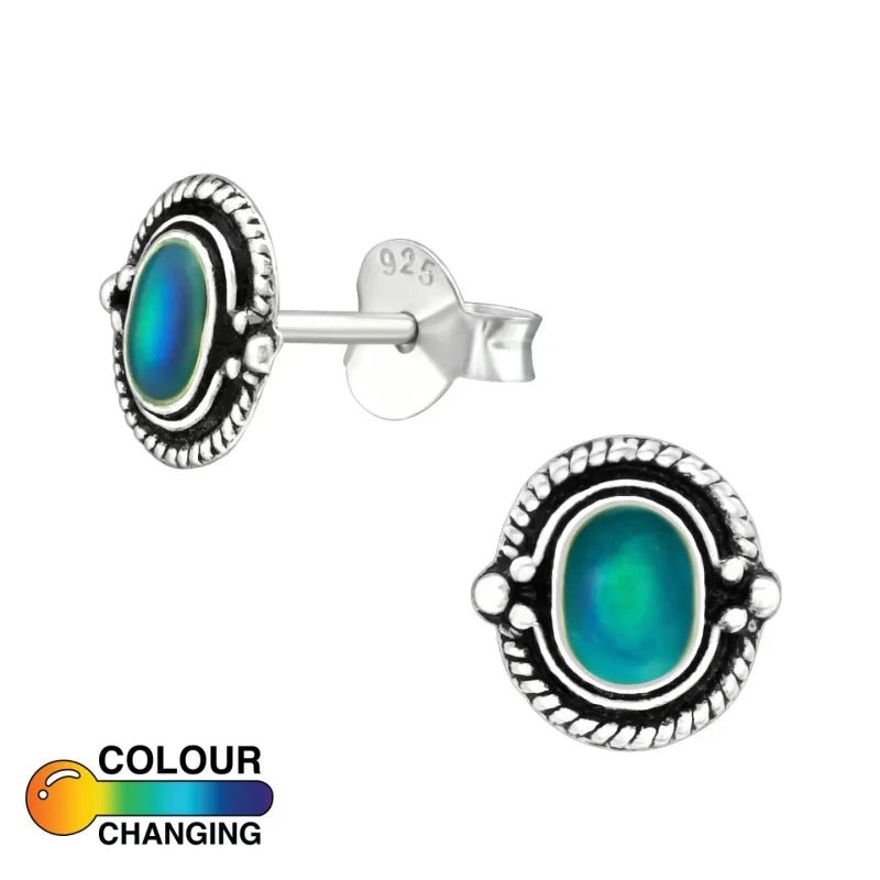 925 Zilveren Mood Oorbellen met Kleurveranderende Steen 8mm - Driehoek-7mm -