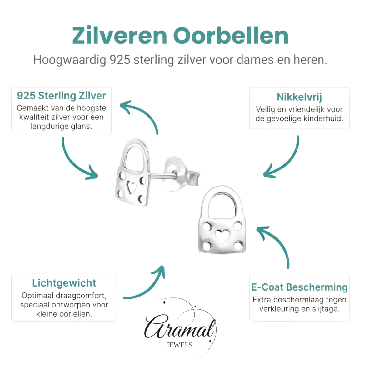 Hartvormige Zilveren Oorbellen - Slotje-8x6mm -
