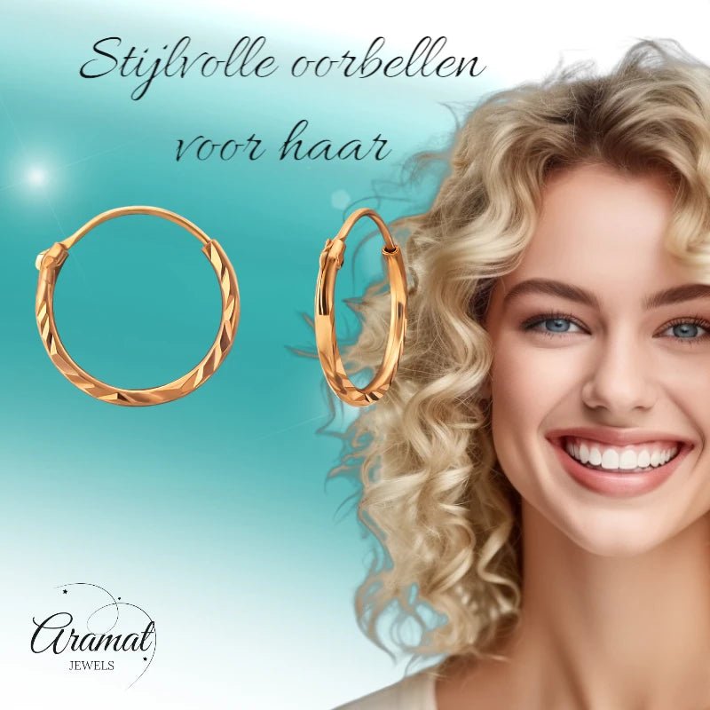 Ros&Atilde;&copy; Goudkleurige Oorringetjes 925 Zilver| 12mm -